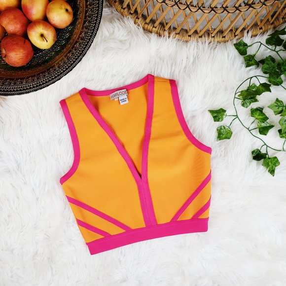 The Girlcode bandage mesh v-neck crop top in colorblock UK 8 US 4 EU 36 - Picture 2 of 3